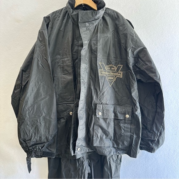 Harley Davidson Complete Rain Suit Jacket Pants Overalls Large Men's Black - Picture 2 of 16